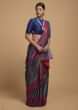 Steel Blue Saree In Silk With Woven Moroccan Jaal Design And Contrasting Red Woven Border  