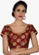 Stitched Maroon Silk Brocade Blouse with Latkan and Drawstrings only on Kalki
