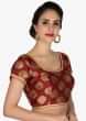 Stitched Maroon Silk Brocade Blouse with Latkan and Drawstrings only on Kalki