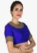 Stitched Royal Blue blouse in raw silk adorn in zari zardosi work only on Kalki