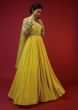 Sun Yellow Anarkali In Georgette With Colorful Resham Embroidered Floral Motifs On The Bodice And Full Sleeves  