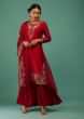 Tango Red Cotton Silk Sharara Suit With Floral Pattern On Hemline