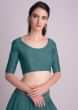 Teal Blue Blouse With Half Sleeves And Round Neckline 