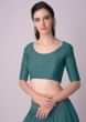 Teal Blue Blouse With Half Sleeves And Round Neckline 