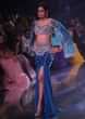 Seaside Blue Mermaid Cut Skirt And Crop Top With Embossed Embroidery And A Cape Jacket  