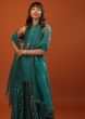 Teal Green Raw Silk Sleevless Sharara Suit With Brocade Buttis And Bandhani