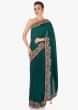 Teal Green Saree In Santoon With Zari And Cut Dana Embroidered Border Online - Kalki Fashion