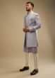 Thistle Lilac Sherwani In Satin Silk With Self Resham Embroidered Floral Jaal And Abla Embroidered Kurta Set  