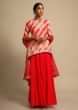 Tomato Red Skirt And Multi Color Lehariya Printed Kurti Adorned With Gotta Patti Work  