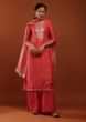 Tomato Red Straight Cut Palazzo Suit With Bandhani Print And Gotta Work On The Yoke And A Lehariya Dupatta