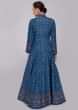 True blue cotton anarkali dress with tikki embroidery