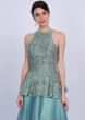 Turq Blue Halter Neck Peplum Top With Matching Organza Skirt Online - Kalki Fashion
