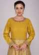 Tuscan yellow anarkali suit with kali embellished in gotta patch embroidery