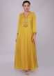 Tuscan yellow tunic dress with embroidered neck and placket