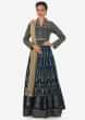 Twilight blue anarkali suit in silk with resham embroidery all over only on Kalki