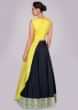 Twilight blue crepe skirt paired with tuscan yellow fancy  crop top draped from the waist