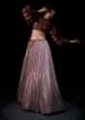 Vintage Rose Pink Sequins Lehenga With A Balloon Sleeves Crop Top Featuring Embroidered Lapel Collar Neckline 