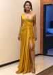 Mustard Gown With Corset Embroidered Bodice And High Slit Online - Kalki Fashion