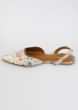 White Mules With Back Strap Featuring Multi Colored Floral Print And Braided Rose Gold Zari By Vareli Bafna