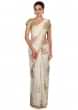 White saree in bird and cage motif embroidery all over only on Kalki