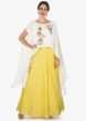 White and yellow skirt and top embellished in zari and zardosi embroidery work only on Kalki