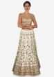 White lehenga in raw silk  embroidered in resham and moti embroidery work only on Kalki