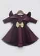 Kalki Girls Wine Dress In Lycra With Ruffle Detailing And Golden Sequins Bow By Fayon Kids