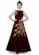 Wine gown adorn in zari and sequin in floral embroidery only on Kalki