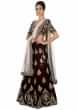 Wine embroidered lehenga in floral detailing motifs only on Kalki