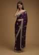 Wine Purple Saree In Satin With Hand Embroidered Floral Buttis Using Cut Dana And Sequins Work  