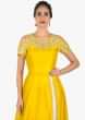 Chrome Yellow cold shoulder suit with embroidered neckline only on Kalki
