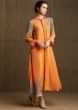 Yellow And Orange Kurti In Pure Crepe With Contrast Pink Collar And Piping Online - Kalki Fashion
