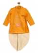 Kalki Boys Yellow Kurta And Cream Dhoti Set In Cotton With Moti, Resham And Zardosi Embroidered Lord Krishna Motif By Tiber Taber