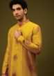 Yellow Kurta Set In Silk With Printed Floral Buttis  