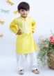Kalki Boys Yellow Kurta With Dori Work Paired With White Dhoti Pants By Fayon Kids