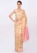 Yellow Saree In Linen With Pink Floral Jaal Embroidery Online - Kalki Fashion