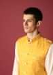 Yellow Nehru Jacket Set With Bandhani Print And Off White Kurta Having Front Pockets