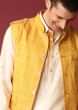 Yellow Nehru Jacket Set With Bandhani Print And Off White Kurta Having Front Pockets
