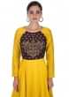 Yellow Silk Dress Styled with a Wine Raw Silk Bodice Featuring Zardosi Work only on Kalki