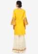 Yellow A line top with palazzo pant in sequin and french knot embroidery only on Kalki