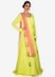 Yellow anarkali suit in cotton silk decorated in beautiful zardosi embroidered work only on Kalki
