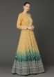 Yellow And Green Shaded Anarkali In Georgette With Lucknowi Thread Embroidered Buttis  