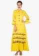 Yellow double layer dress in cotton embellished in fancy tassel and sequin embroidery only on Kalki