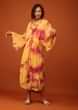 Yellow Tie Dye Kaftan Set In V Neckline With A Tie-Up Tassel Dori At The Front And Sides