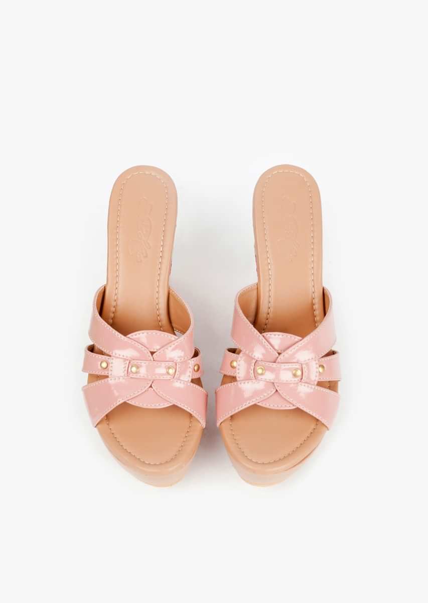 Nude Pink Wedges With Resham Embroidered Floral Design On The Heel By Sole House