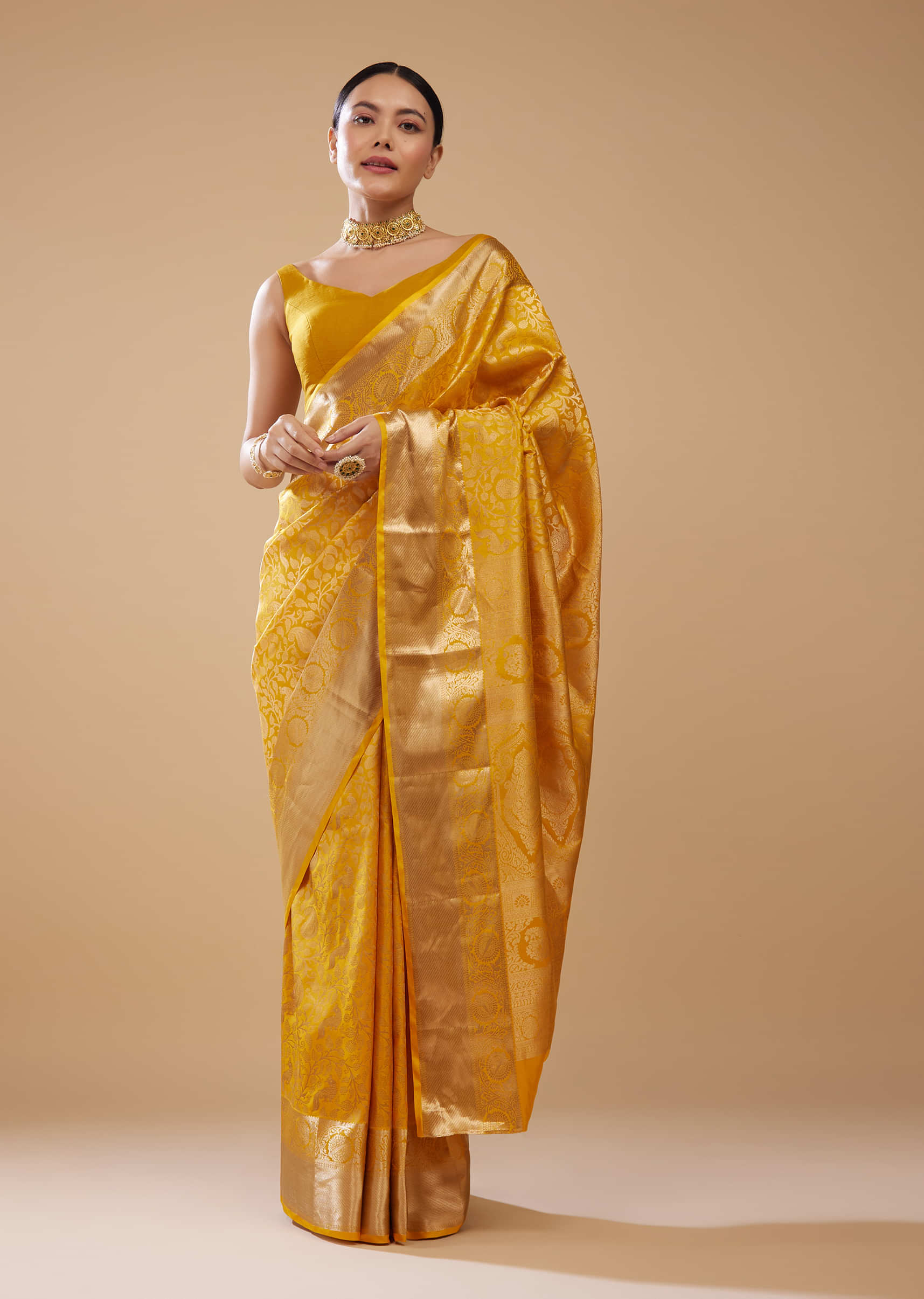Daffodil Yellow Woven Kanjivaram Silk Saree
