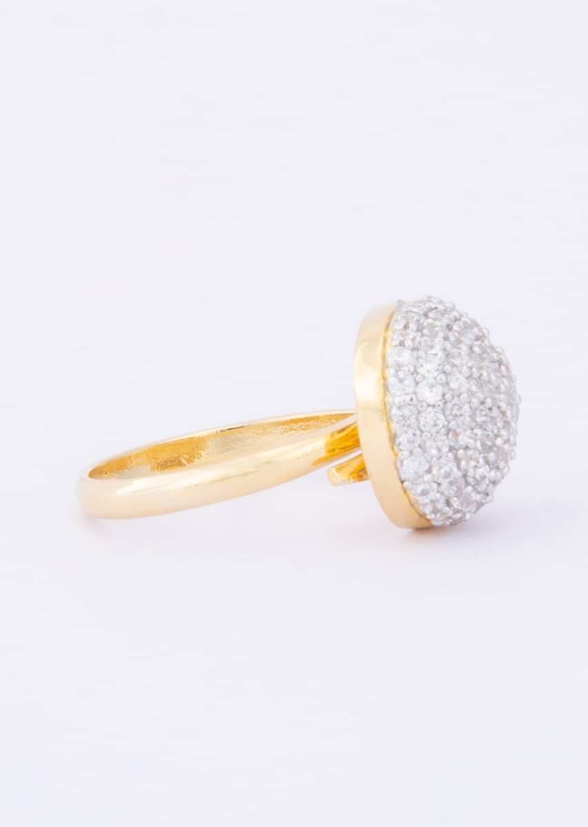Dainty and elegant diamond ring  with shiny golden metal plating only on Kalki