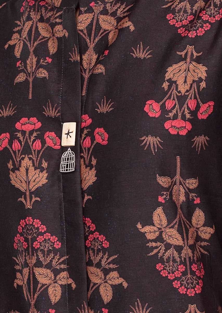 Dark brown silk kurti in digital floral print only on Kalki