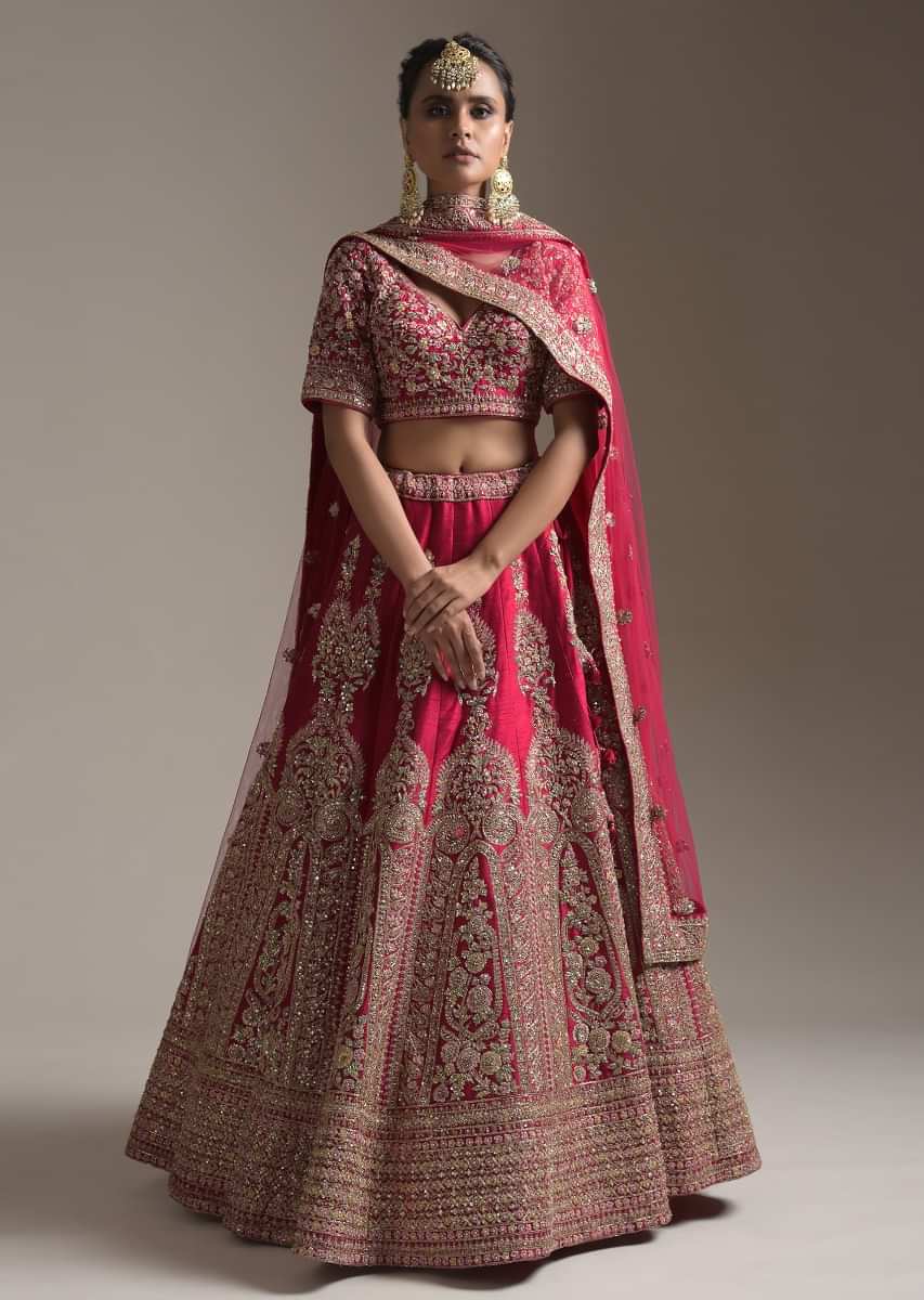 Black and pink wedding lehenga choli in silk - G3-WLC13455 