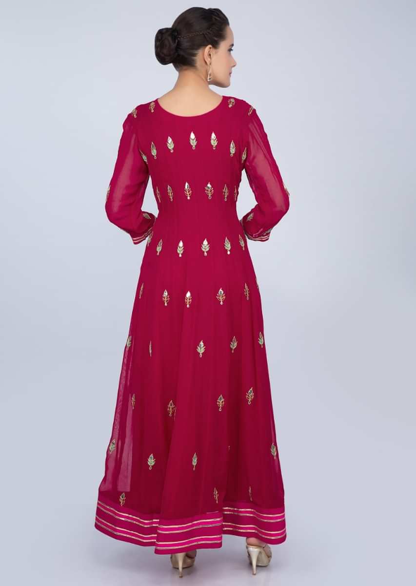 Dark Fuchsia Pink Anarkali Suit In Georgette With Gotta Patch Work Online - Kalki Fashion